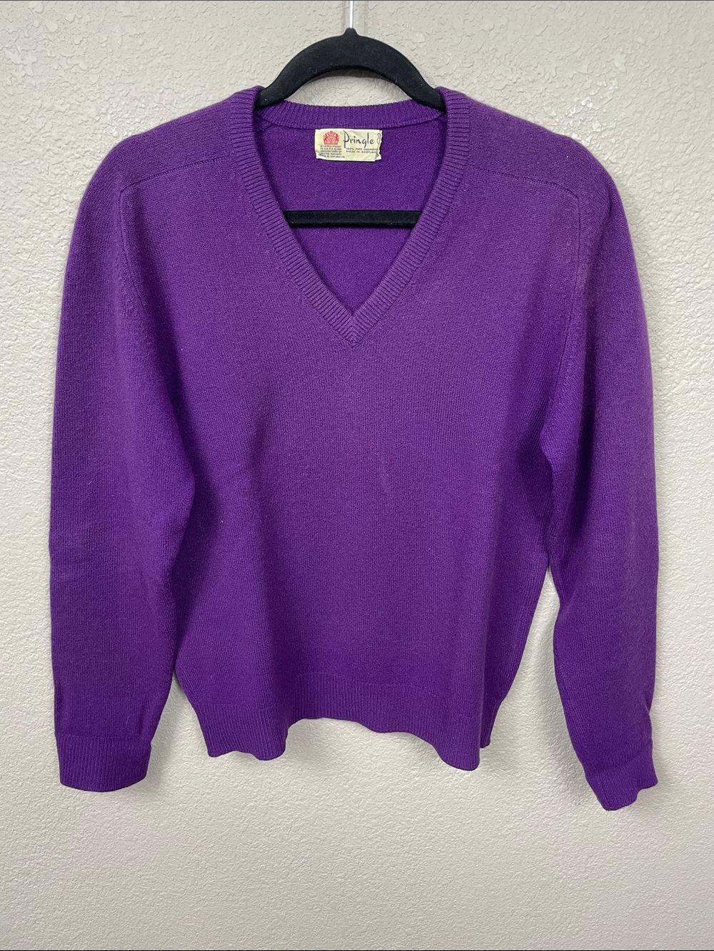 Vintage Pringle of Scotland Cashmere V Neck Sweater Purple Mens S